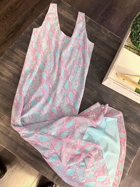 Diane Von Furstenberg Pastel Pink and Light Blue Sleeveless Slip Dress W Large